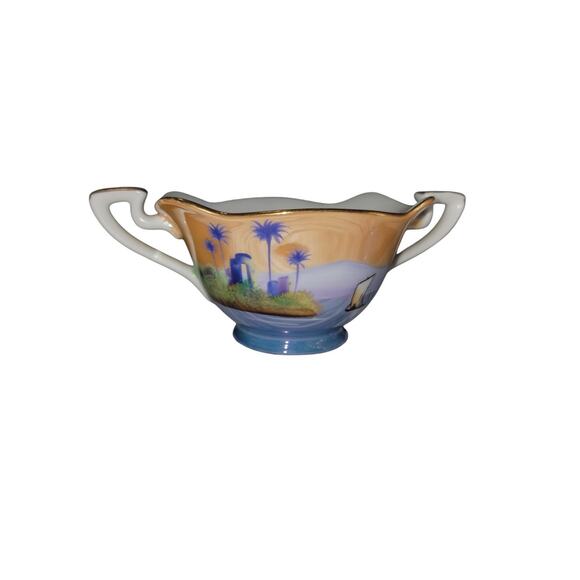 Noritake "M" Series 1930's Fine China Tropical Blue & Gold Trim Sugar & Creamer - Picture 2 of 9